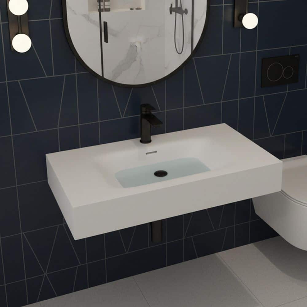 CASAINC 32 in. W x 18 in. D Solid Surface Wall-Mounted Bathroom Vanity Top with Integrated Single Sink in Matte White (2)
