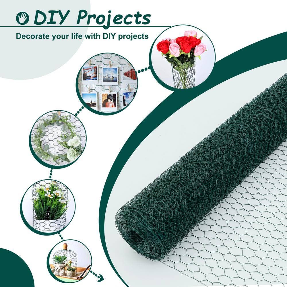 WRIGHTMASTER 43.2 in. x 196.85 ft. Galvanized Hexagonal Floral Green Mesh, Anti-Rust Chicken Wire Poultry Netting Cage (2)