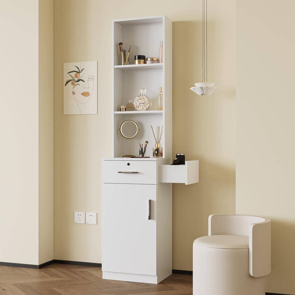 Cesicia 15.67 in. W x 12.28 in. D x 70.87 in. H White MDF Freestanding Linen Cabinet with Multi-layer Storage (2)
