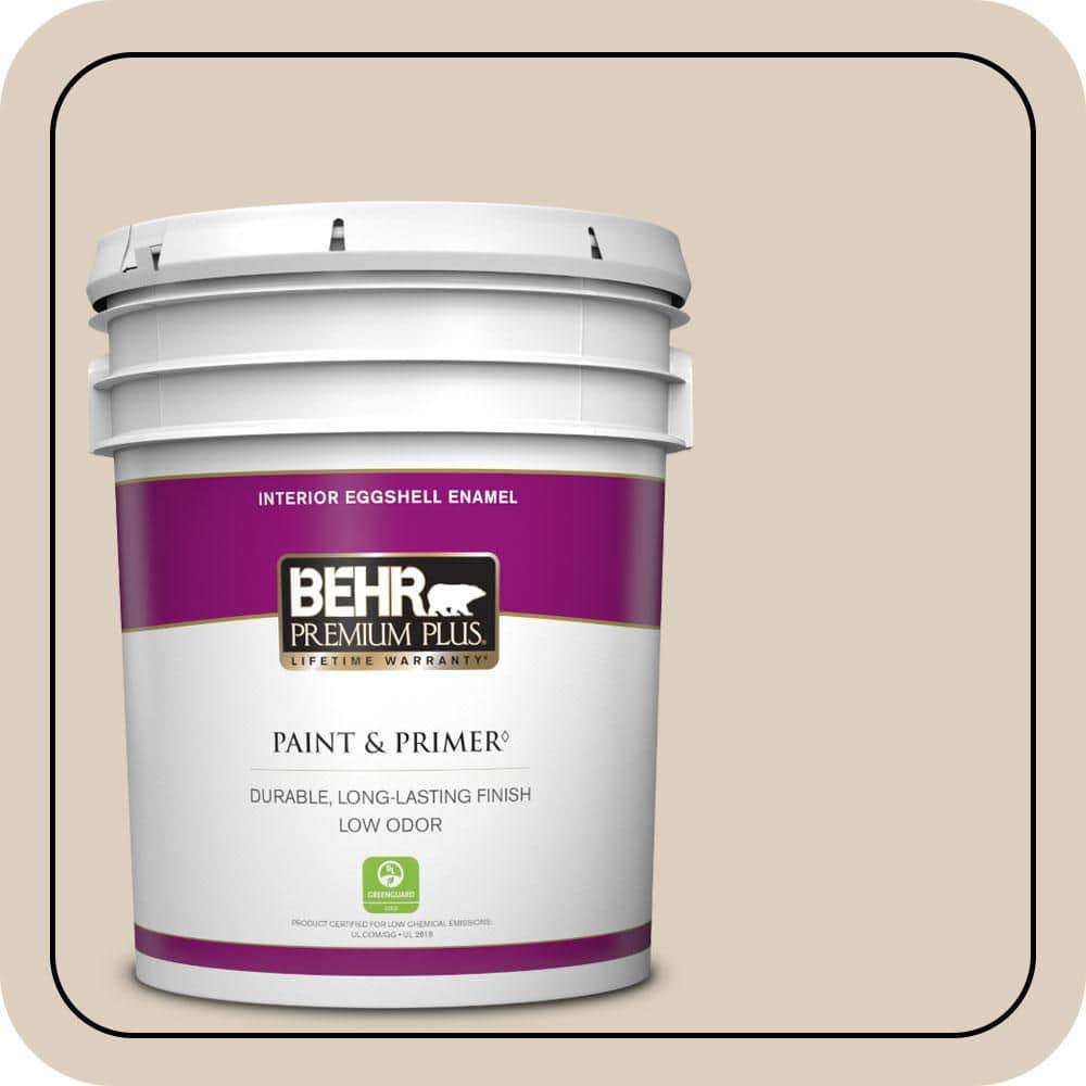 BEHR PREMIUM PLUS 5 gal. #OR-W07 Spanish Sand Eggshell Enamel Low Odor Interior Paint & Primer (1)