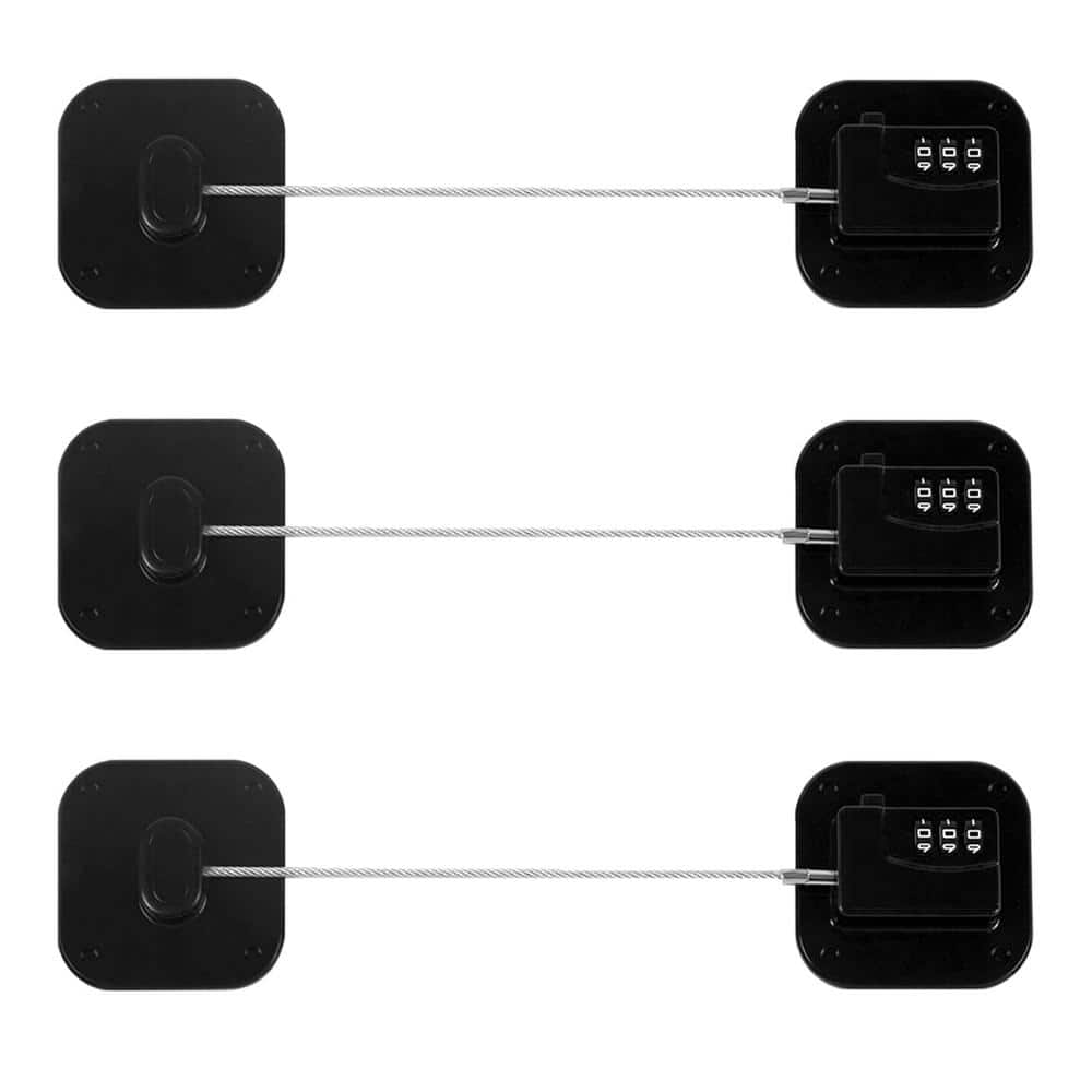 Numhew Black Refrigerator Lock, Heavy Duty Fridge Lock, Safety Lock, Combination Lock for Cabinets and Drawers (3-Pack) (1)