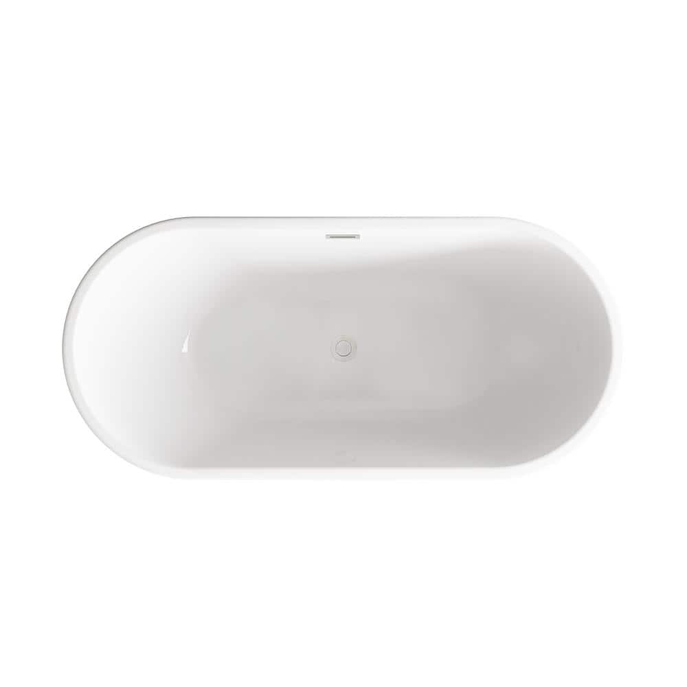 Unbranded Timeless Home 67 in. x 29.5 in. Soaking Bathtub with Center Drain in Glossy White with Brushed Nickel Trim (2)