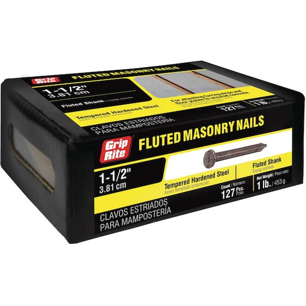 Grip-Rite 1-1/2 in. x 9-Gauge Bright Steel Fluted Masonry Nails 1 lb. Box (2)
