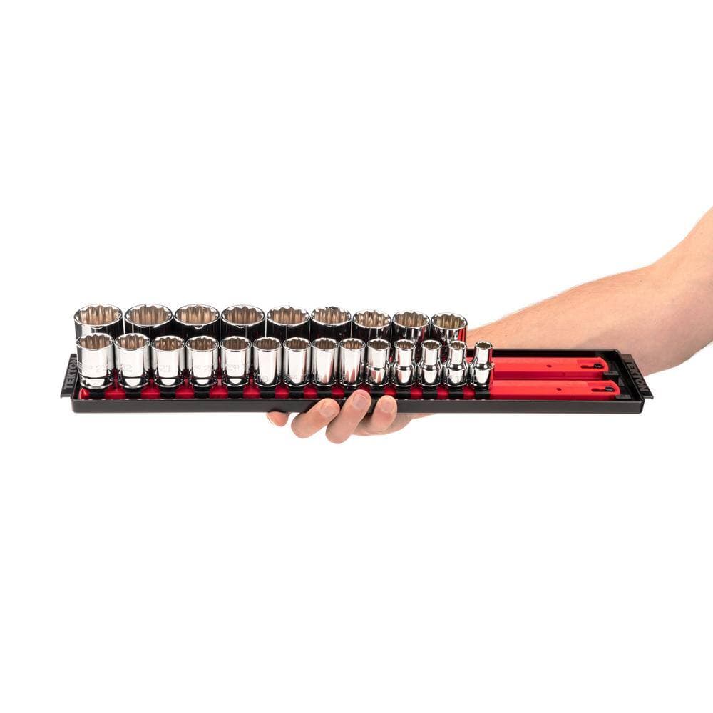 TEKTON 1/2 in. Drive 12-Point Socket Set with Rails (10 mm-32 mm) (23-Piece) (3)