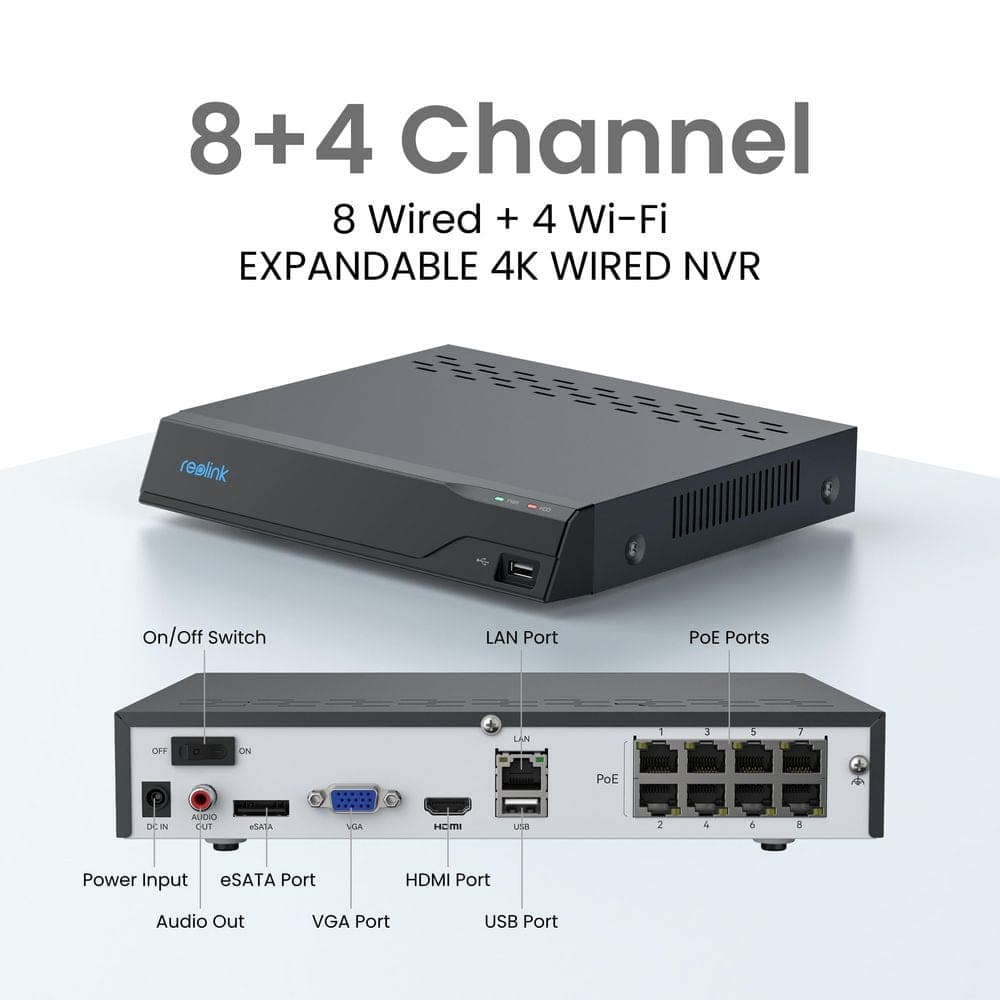 REOLINK Advantage 4K 8-Channel 8MP PoE 2TB NVR Security Camera System with 4-Wired Outdoor Bullet Cameras, 12CH Expand, Black (3)