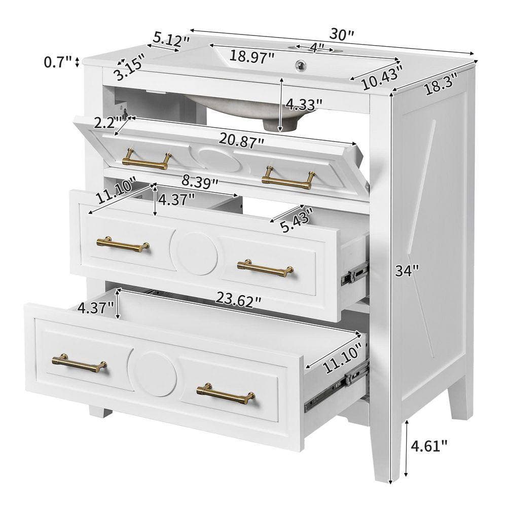 COWLOWN 30 in. W x 18.3 in. D x 34 in. H Bathroom White Linen Cabinet (2)