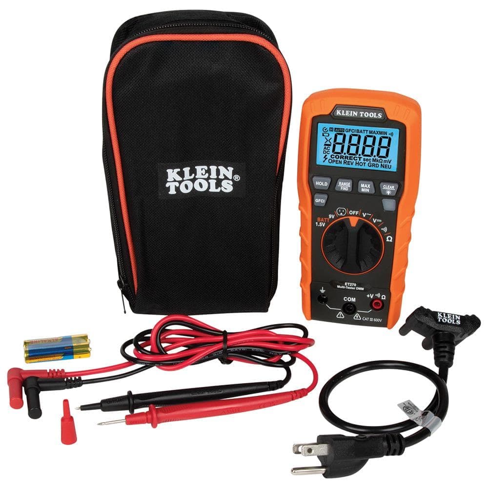 Klein Tools Digital Multi-Tester with Receptacle Tester (Standard/GFCI), Auto-Ranging Digital Multimeter
