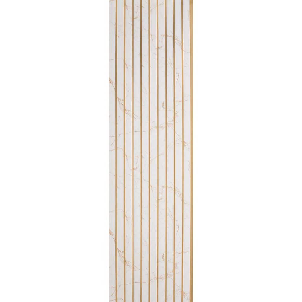 FROM PLAIN TO BEAUTIFUL IN HOURS Large Slats 5/16 in. 1 ft. 7.88 ft. Gold Glue-Up Foam Wood Slat Walls /78.8 sq.