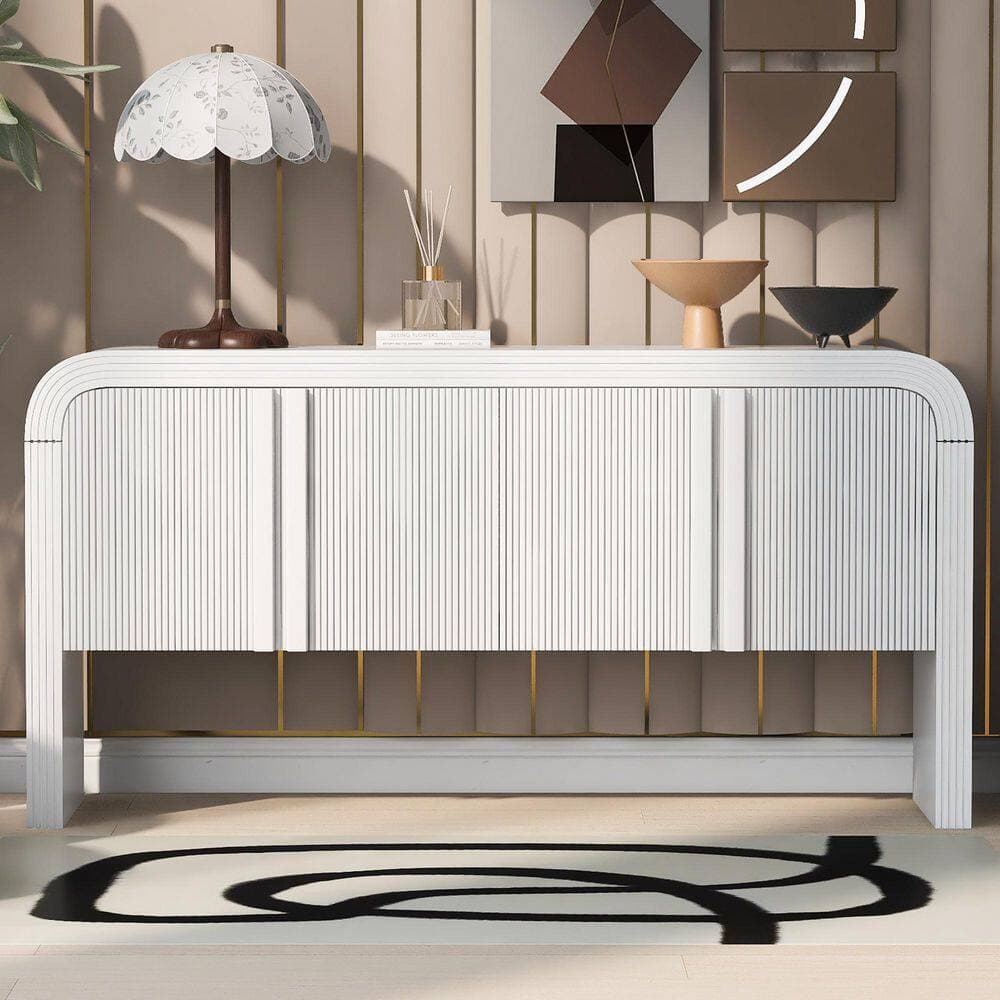 COWLOWN 62.2 in. W 14.96 in. D 31.5 in. H Wave Pattern Linen Cabinet with 4-Doors and Adjustable Shelf (2)