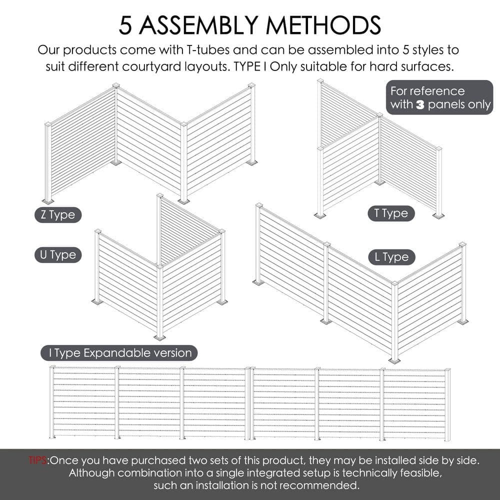 KOZYARD 4 ft. W x 4.17 ft. in. H Outdoor Privacy Screens Framed Flat Fence Panels Kit for AC, Trash Can Storage (White 3-Panels) (3)