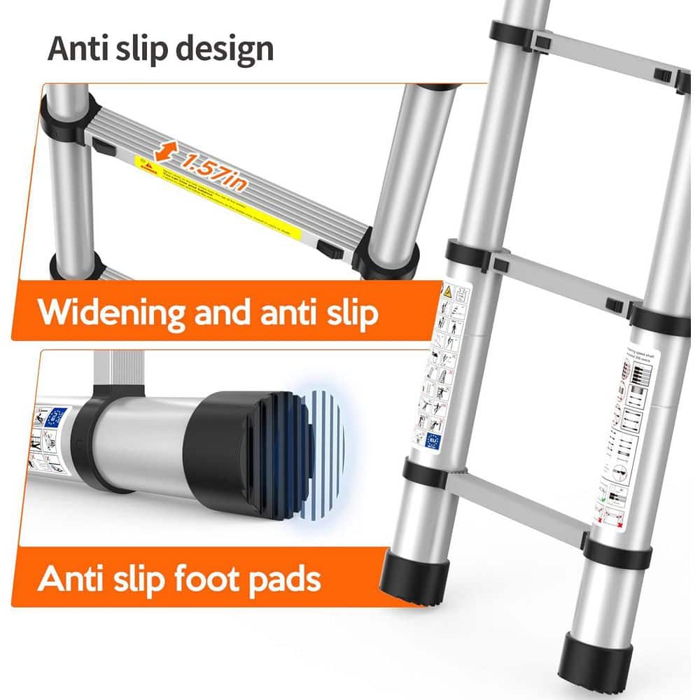 Unbranded 12.5 ft.. Aluminum Telescoping Ladder, 330 lbs. Capacity, Heavy Duty, Portable (3)