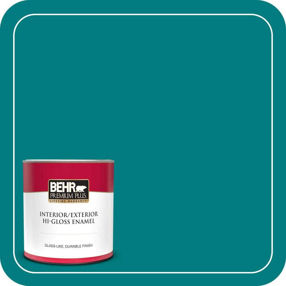 BEHR PREMIUM PLUS 1 qt. #S-G-500 Tropical Waters Hi-Gloss Enamel Interior/Exterior Paint & Primer (1)