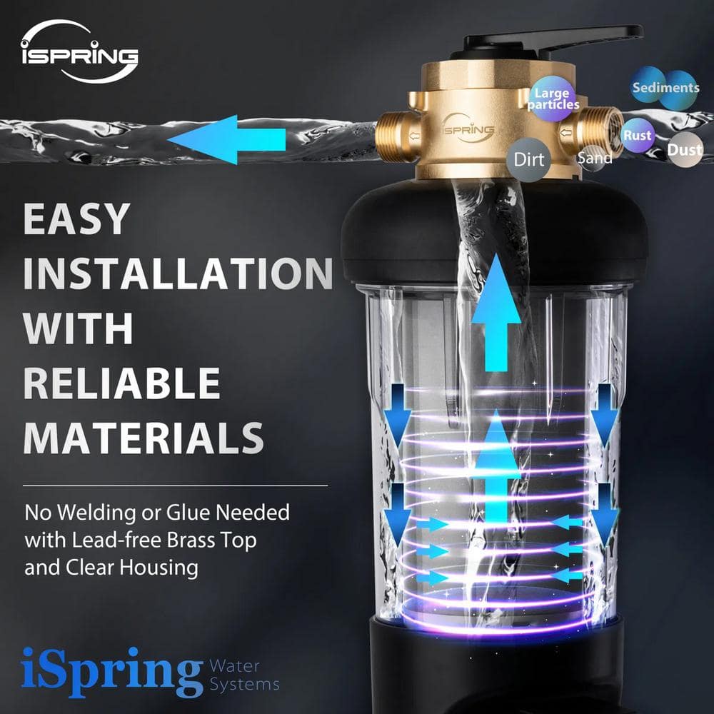 ISPRING Whole House Spin Down Sediment Filter with Bypass, Auto Flushing, 4-Mode Touch Screen, Reusable, Jumbo Size, 50 Micron (3)