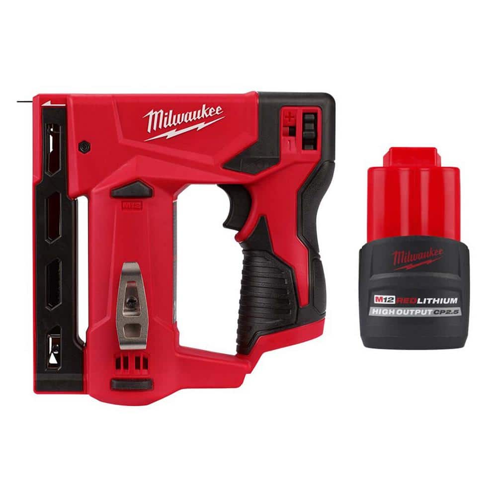 Milwaukee M12 12-Volt Lithium-Ion Cordless 3/8 in. Crown Stapler w/M12 12V Lithium-Ion High Output CP 2.5 Ah Battery Pack (1)