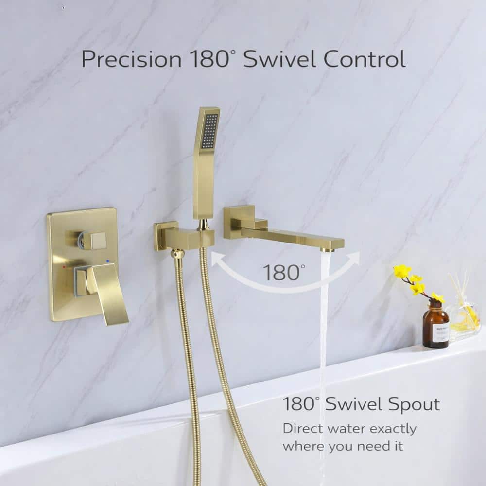 Modland Single-Handle Wall-Mount Roman Tub Faucet with Hand Shower 3-Hole in. Brushed Gold (3)