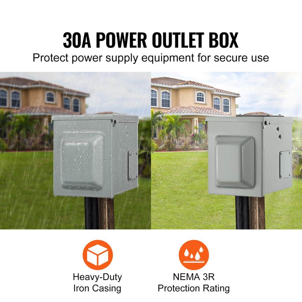 VEVOR RV Power Outlet Box Indoor/Outdoor 30 Amp 125-Volt/250-Volt Receptacle Panel NEMA TT-30R Single Outlet for RV Camper Car (3)