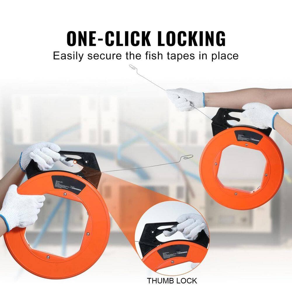 BIBIVIS 240 ft. 1/8 in. Orange PET Fish Tape, Steel Wire Puller with Optimized Housing and Handle, Flexible Wire Fishing Tools (3)