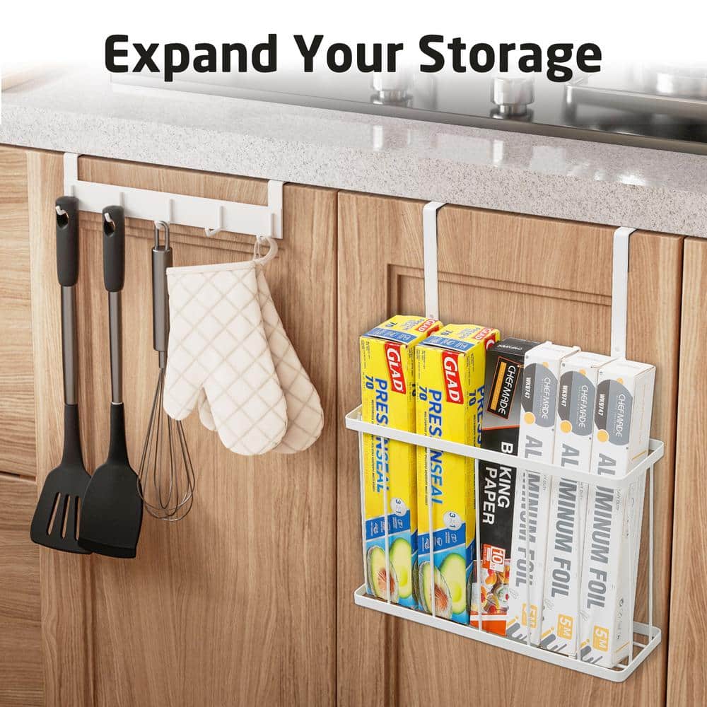 KES 2-Piece Over Cabinet Door Organizer with Towel Bar and Towel Holder with Hooks for Kitchen and Bathroom in White (3)
