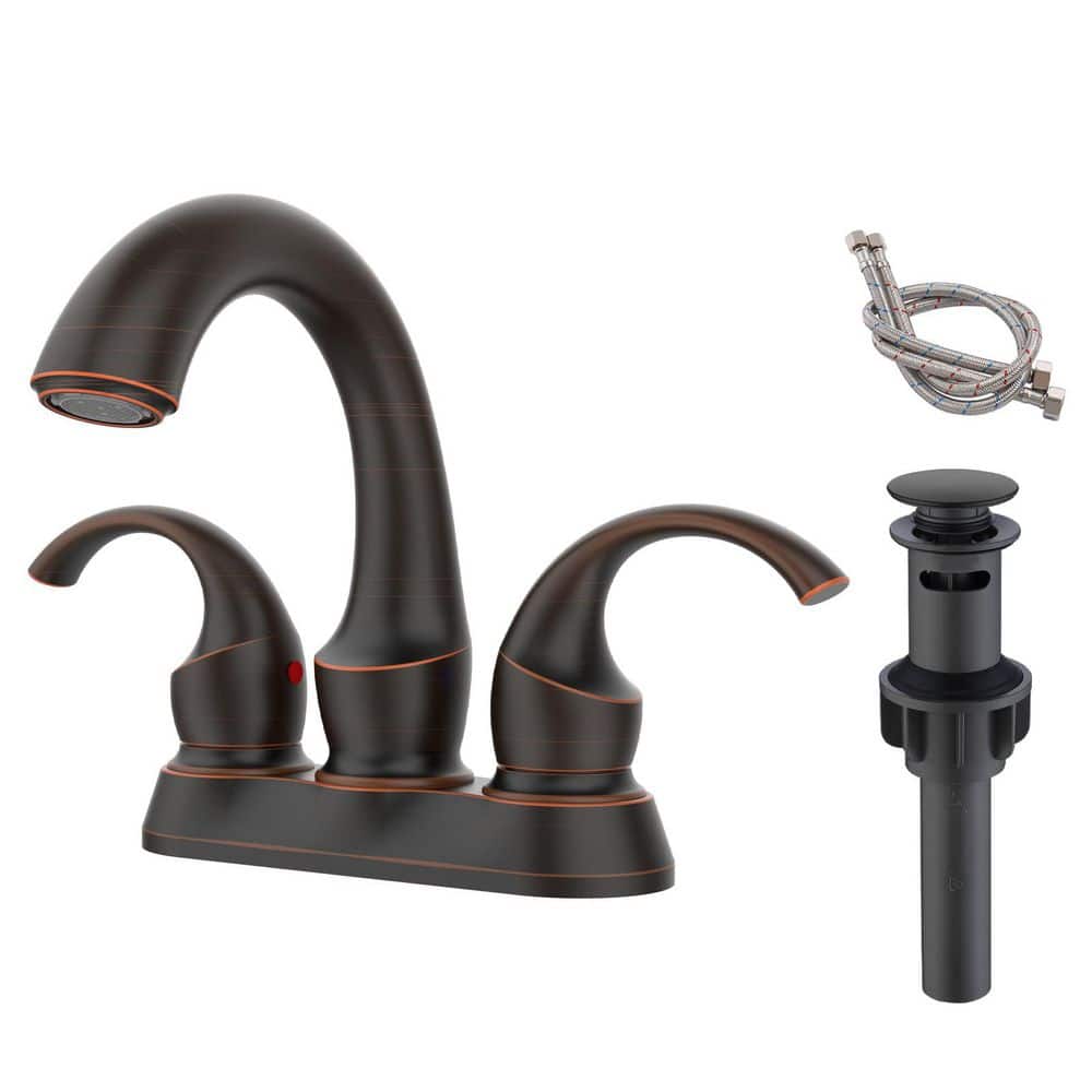 BEARSOLIM Bathroom Faucet 2 Handle Bidet Faucet Oil Rubbed Bronze, Swan Style with Pop-Up Drain and Supply Hoses in black