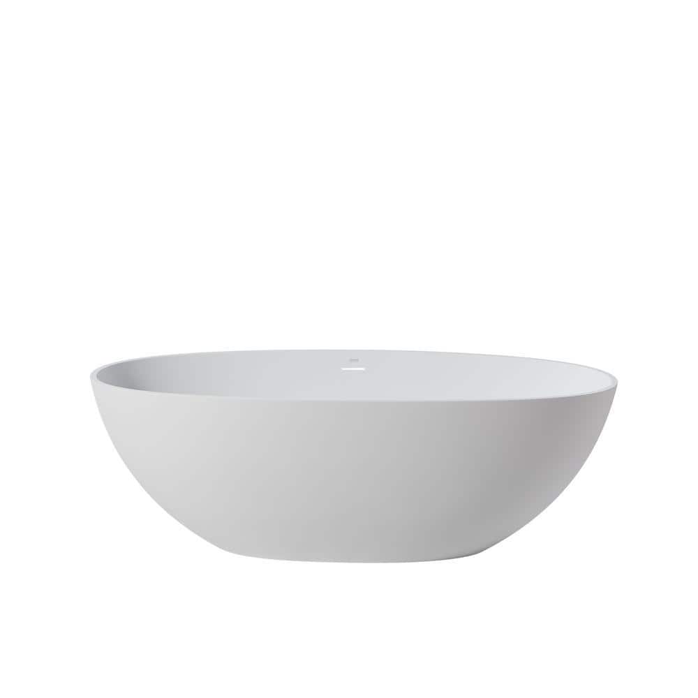UPIKER Aristocratic 65 in. x 29.5 in. Solid Surface Stone Resin Soaking White Bathtub with Center Drain in White (1)