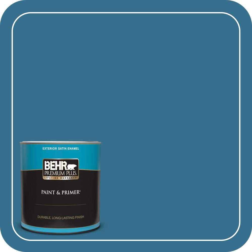 BEHR PREMIUM PLUS 1 qt. #M490-6 Living Stream Satin Enamel Exterior Paint & Primer (2)