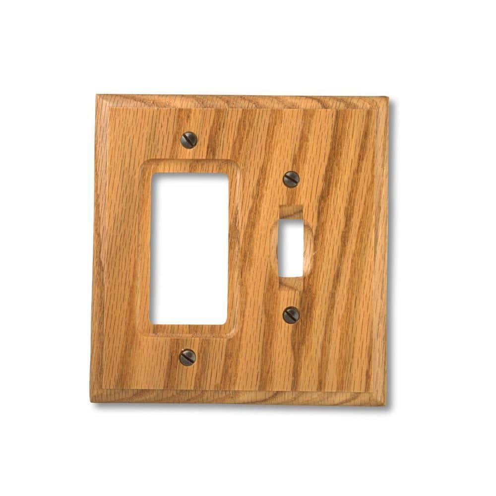 AMERELLE Carson 2 Gang 1-Toggle and 1-Rocker Wood Wall Plate - Light Oak (1)