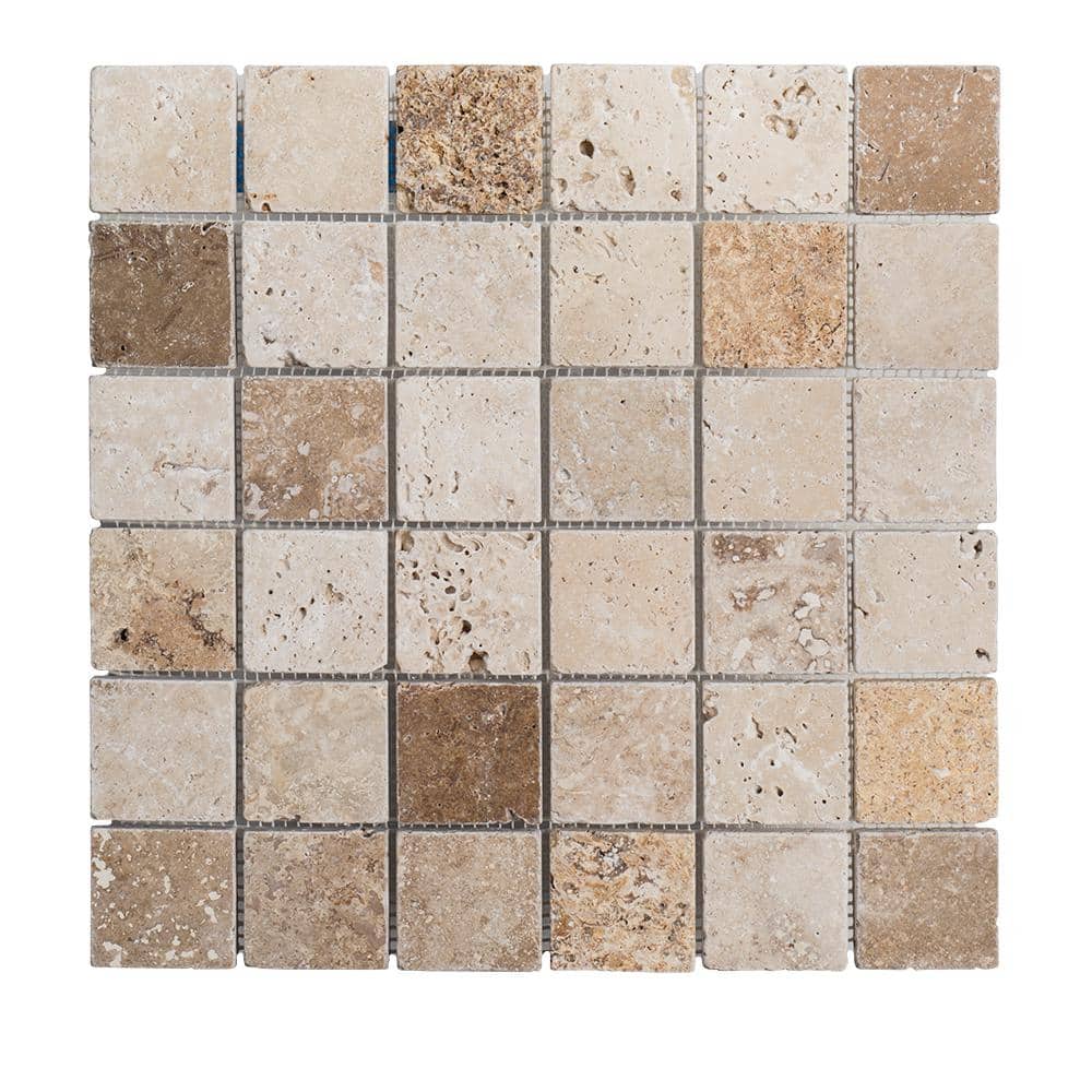 Jeffrey Court Travertine Medley Beige 12 in. x 12 in. Cream/Taupe Honed Travertine Floor and Wall Mosaic Tile (1 sq. ft./Each) (2)