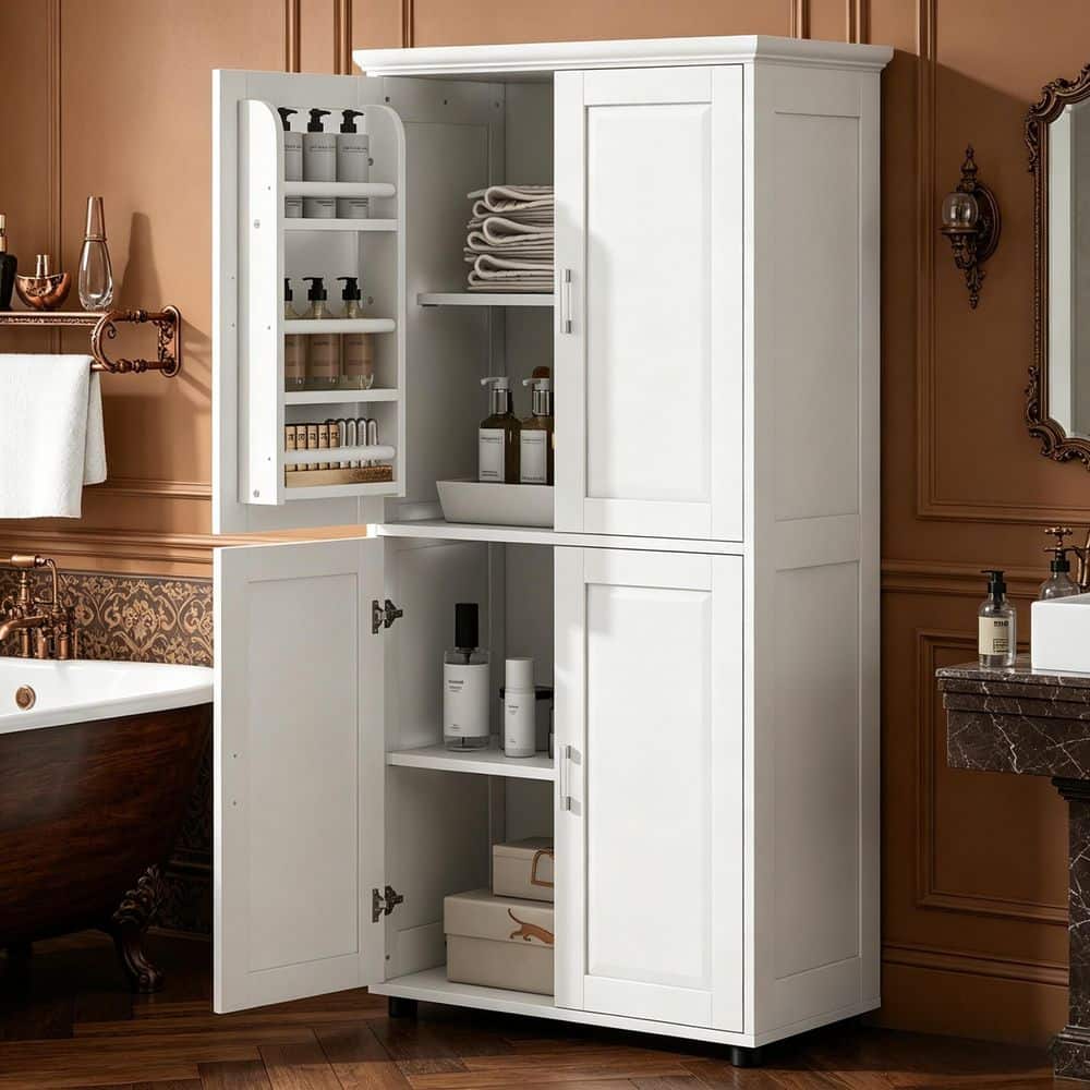Unbranded 31.29 in. W 15.64 in. D 62.28 in. H Linen Cabinet with 4-Doors and Adjustable Shelves (2)
