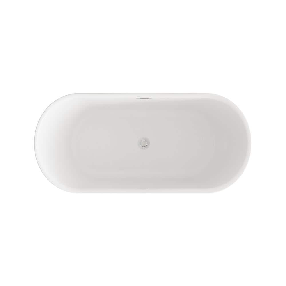 Unbranded Timeless Home 59 in. x 28 in. Soaking Bathtub with Center Drain in Glossy White with Brushed Nickel Trim (2)