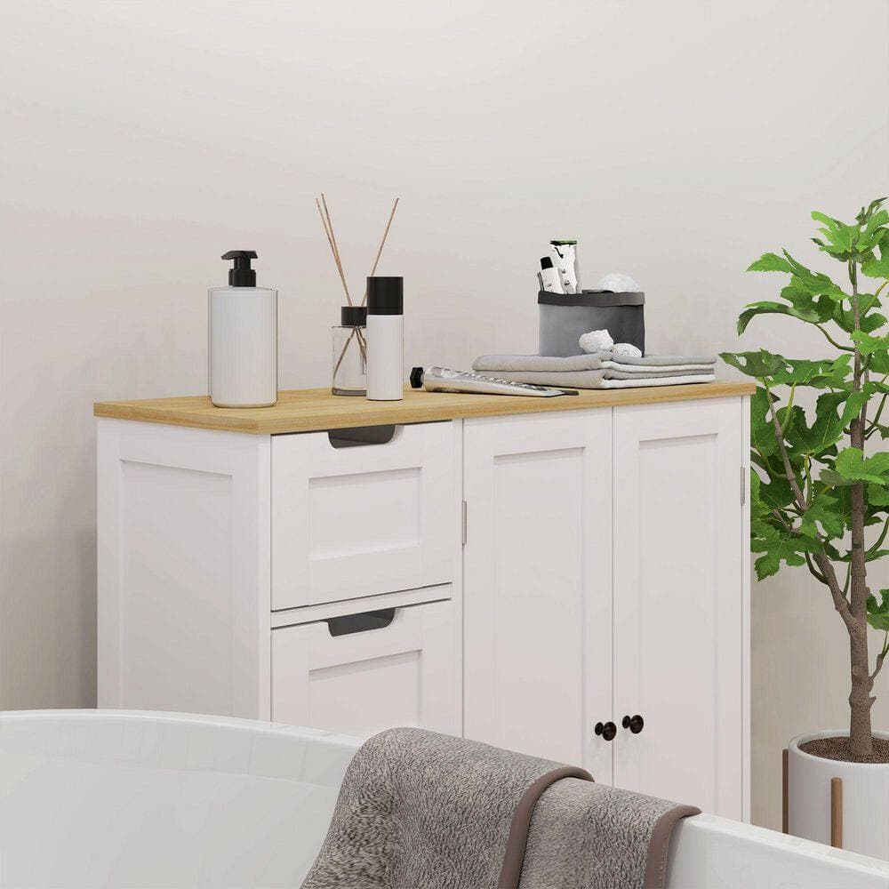 Buruis 31.5 in. W x 11.8 in. D x 33.1 in. H White Bathroom Linen Cabinet with Adjustable Shelf 4-Drawers and 2-Doors (3)