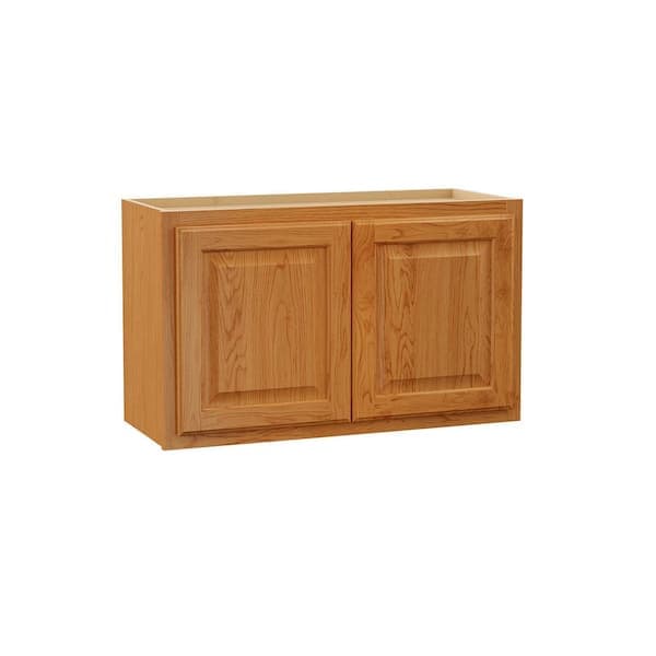Hampton Bay Hampton 30 in. W x 12 in. D x 18 in. H Assembled Wall Bridge Kitchen Cabinet in Medium Oak (2)