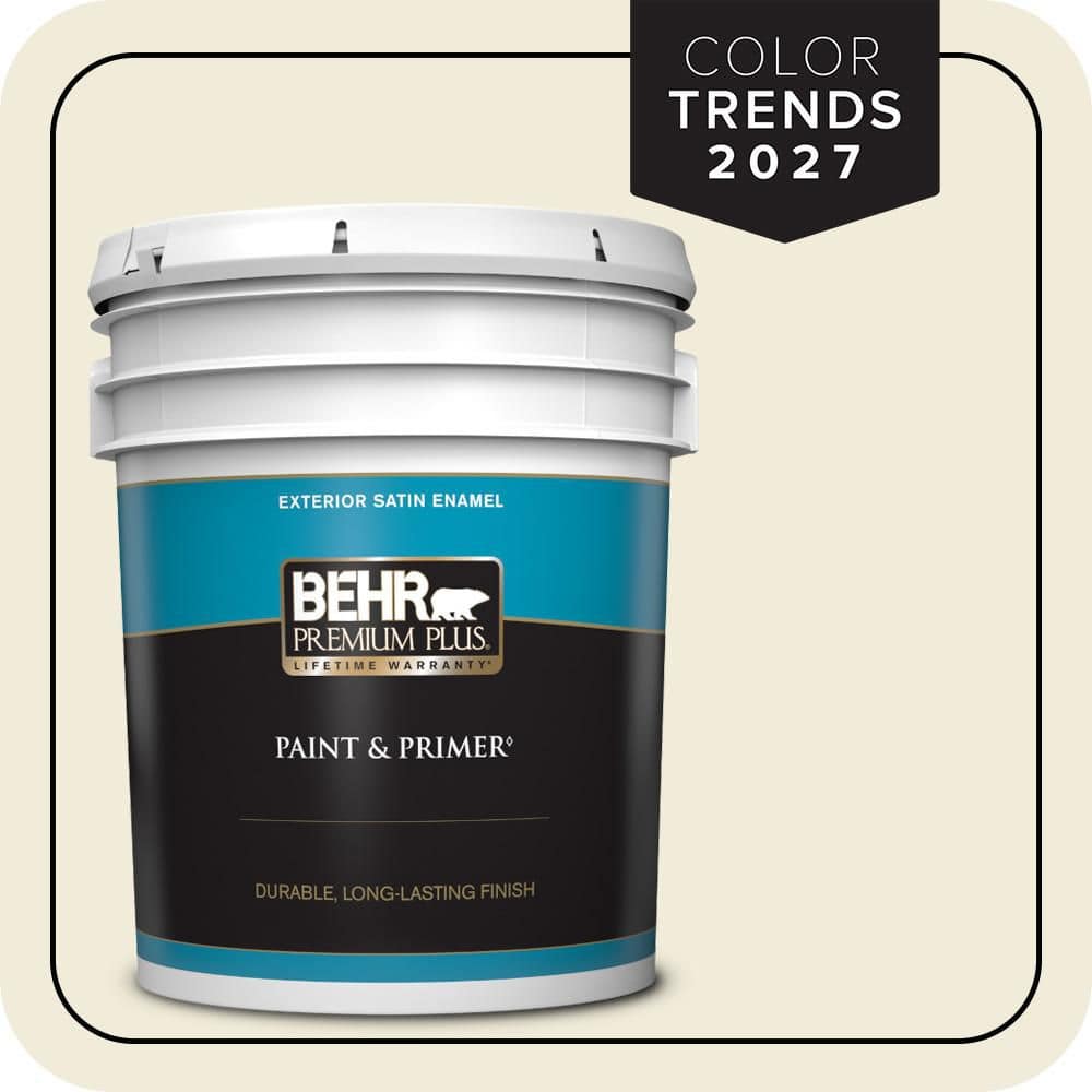 BEHR PREMIUM PLUS 5 gal. #PPU7-13 Coastal Beige Satin Enamel Exterior Paint & Primer