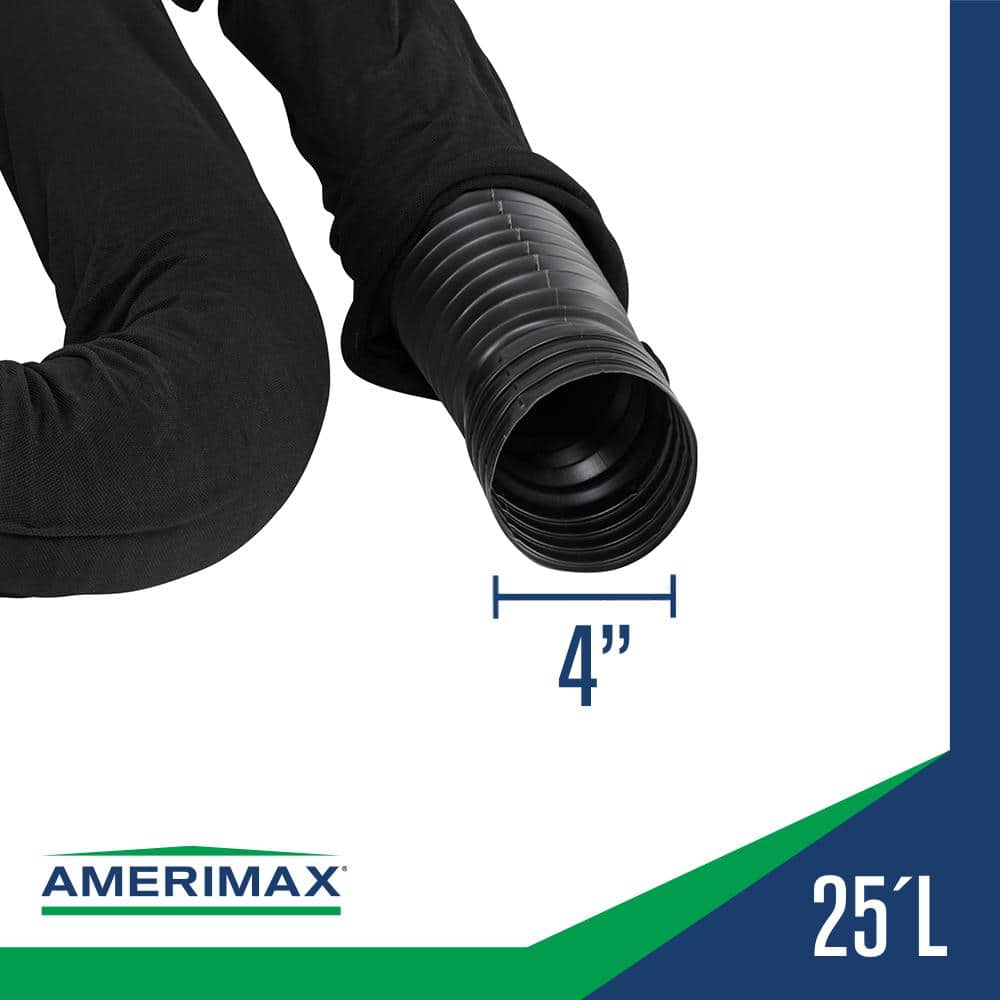 Amerimax Home Products FLEX Drain 4 in. Black Copolymer Perforated Drain Pipe with Sock (4)