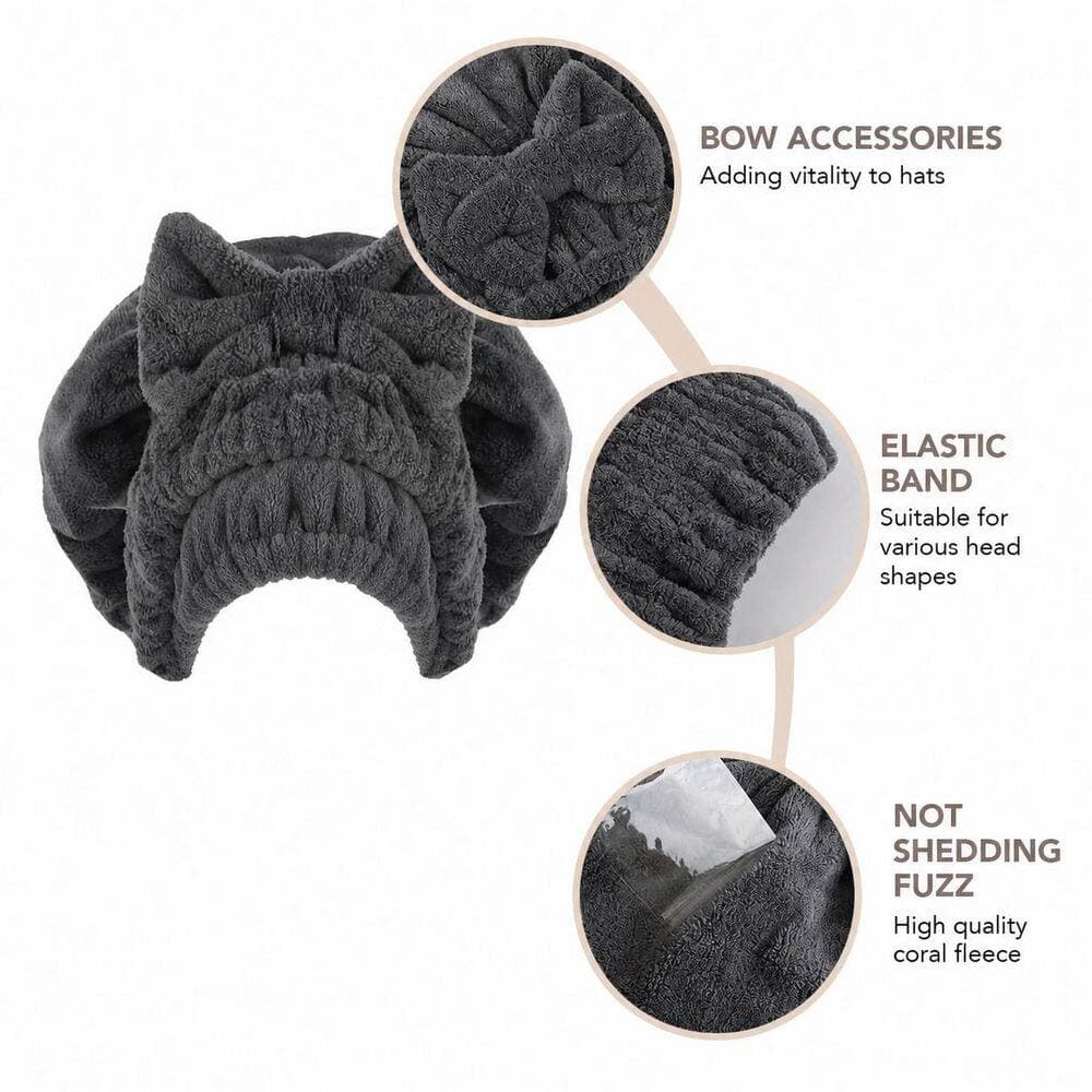 LAIFUCAM Gray Microfiber Hair Drying Cap Bath Accessory Type Soft Absorbent Quick Dry Hair Turban for Curly Wet Hair 2 Pack (3)