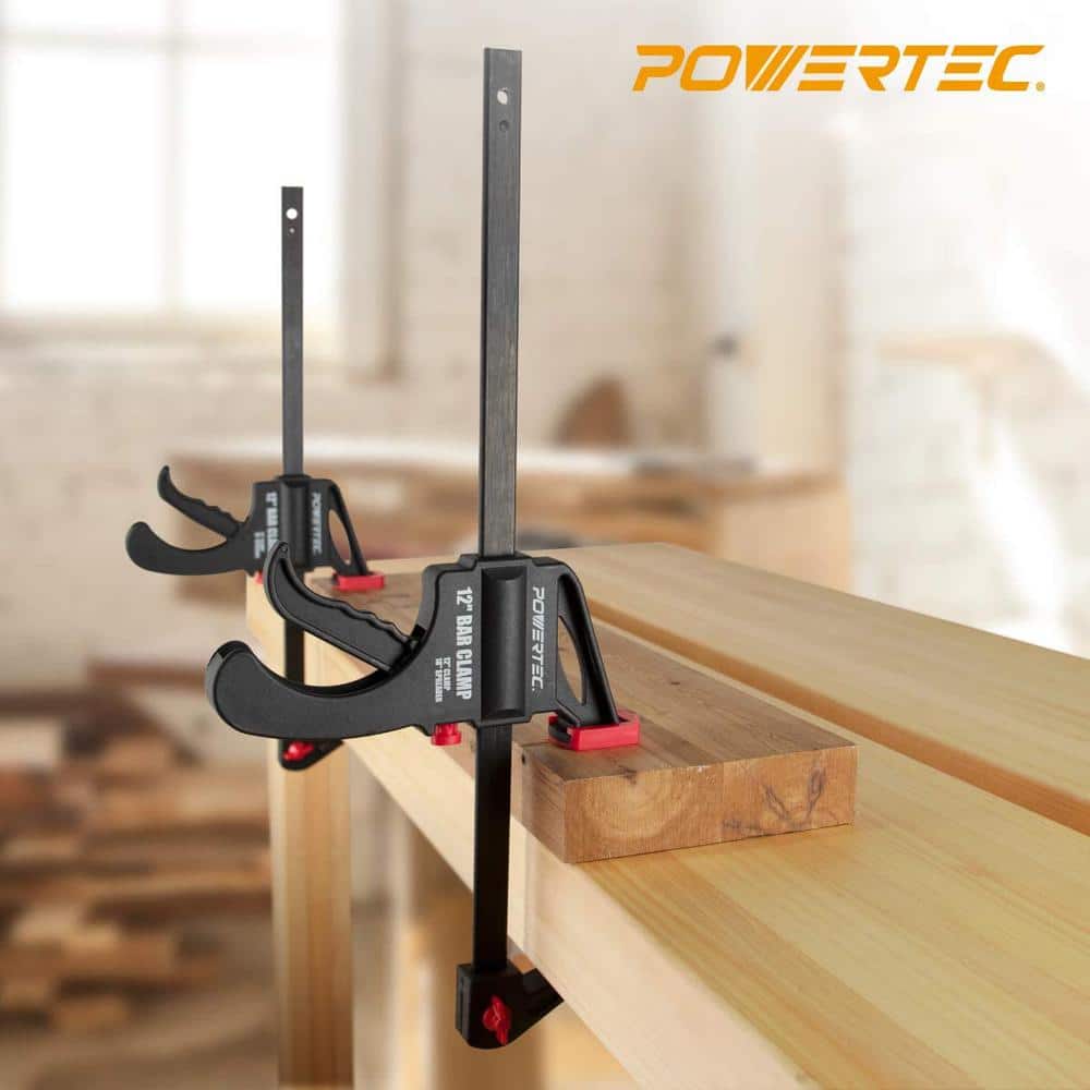 POWERTEC 24 in. Bar Clamps with Spreader, Trigger Clamps for Woodworking, 1-Handed Carpenter Quick Clamp Sets (4-Pack) (2)
