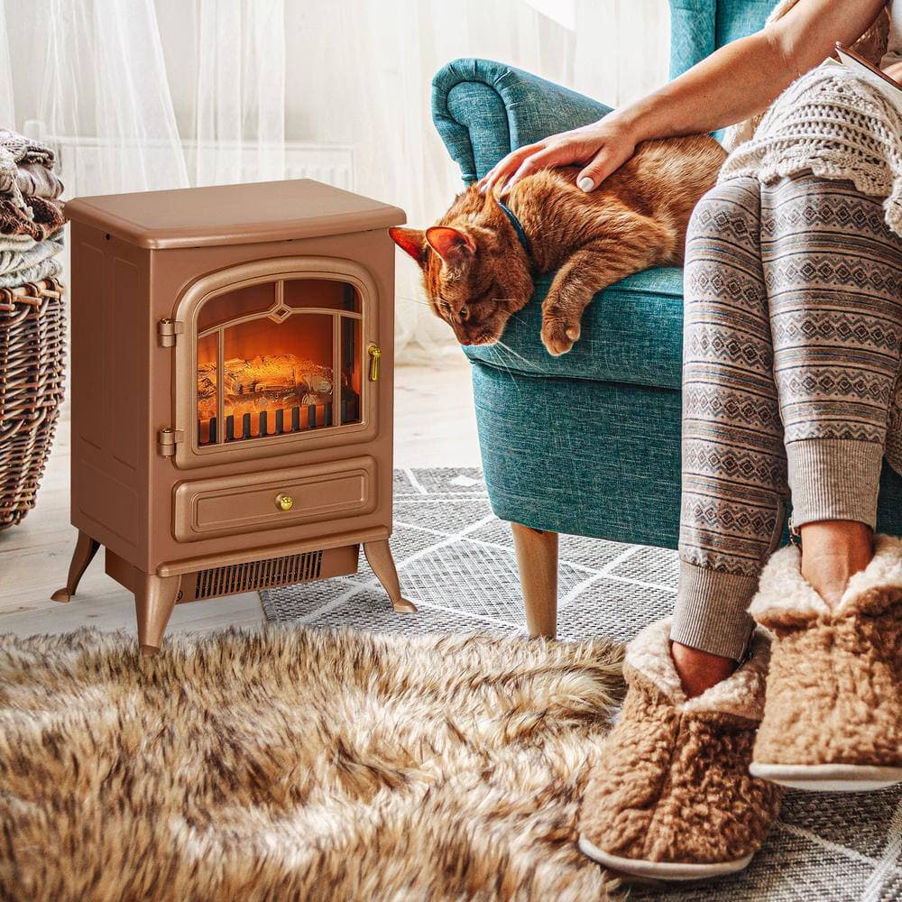 Ahfiwaso 750-Watt/ 1500-Watt Brown Electric Fireplace Tower Radiant Infrared Space Heater with Overheating Protection (2)
