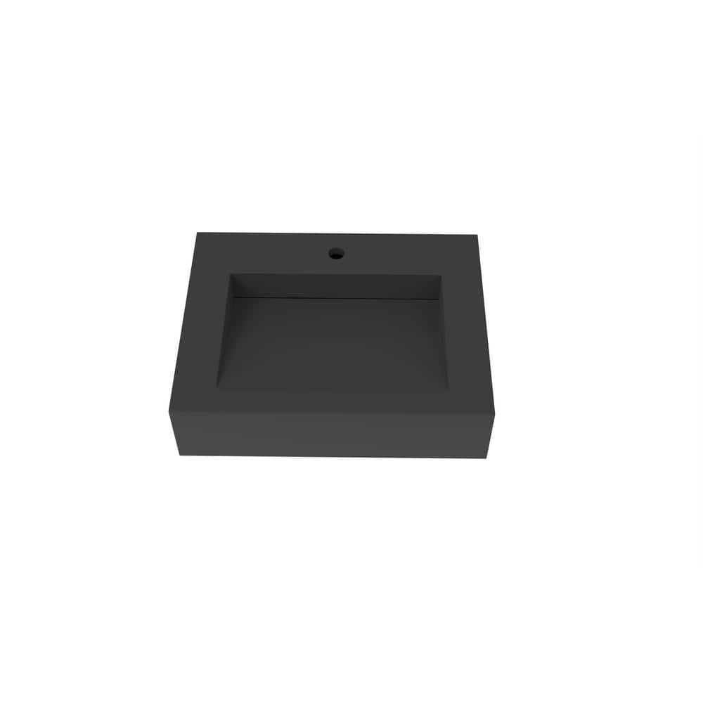 castellousa Pyramid 24 in. Wall Mount Solid Surface Single Basin Rectangular Bathroom Non Vessel Sink in Matte Black (1)