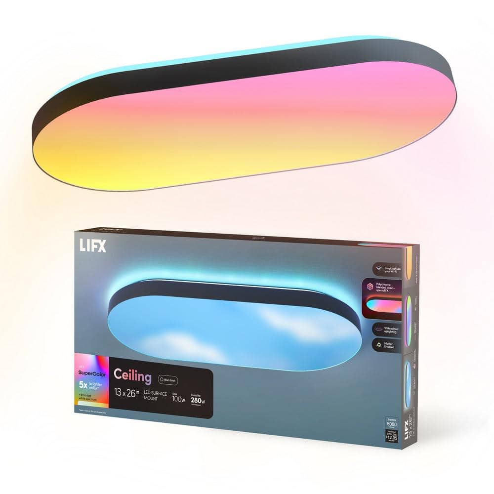 LIFX 26 in. Oval Capsule Smart Black Multi-Color WiFi Selectable LED Flush Mount Ceiling Light Works Alexa/Hey Google/HomeKit (2)