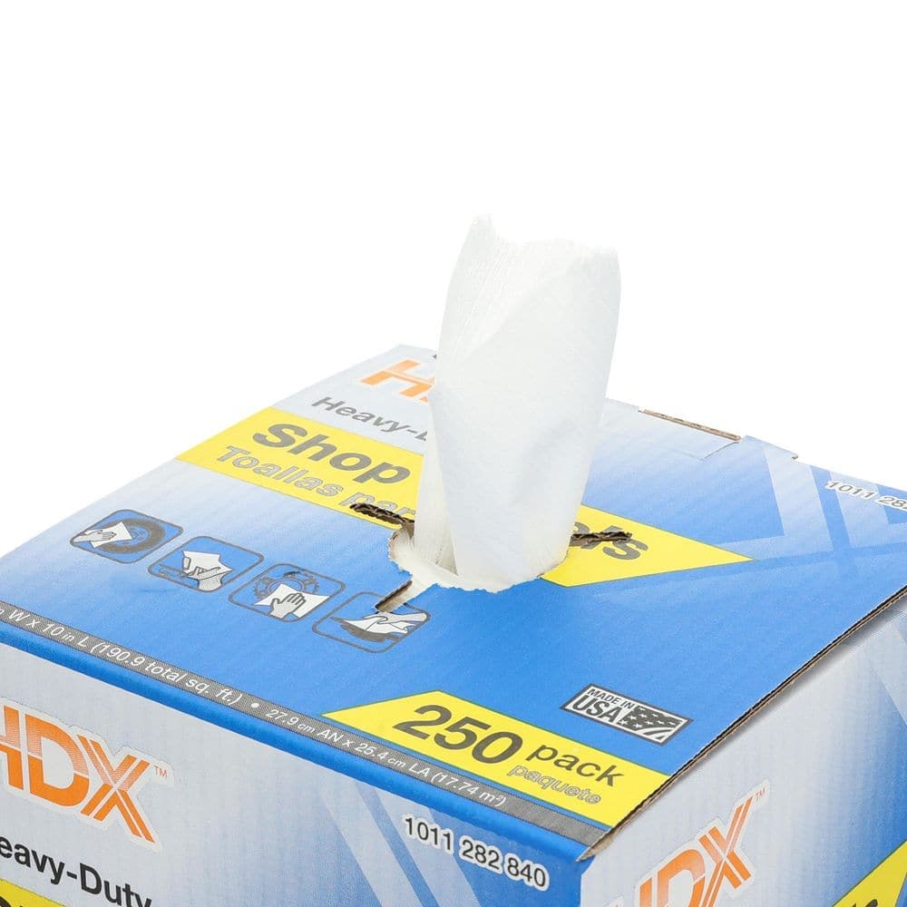 HDX 10 in. W x 11 in. L Natural Fiber Heavy-Duty Shop Towel Wiper (250-Count) (4)