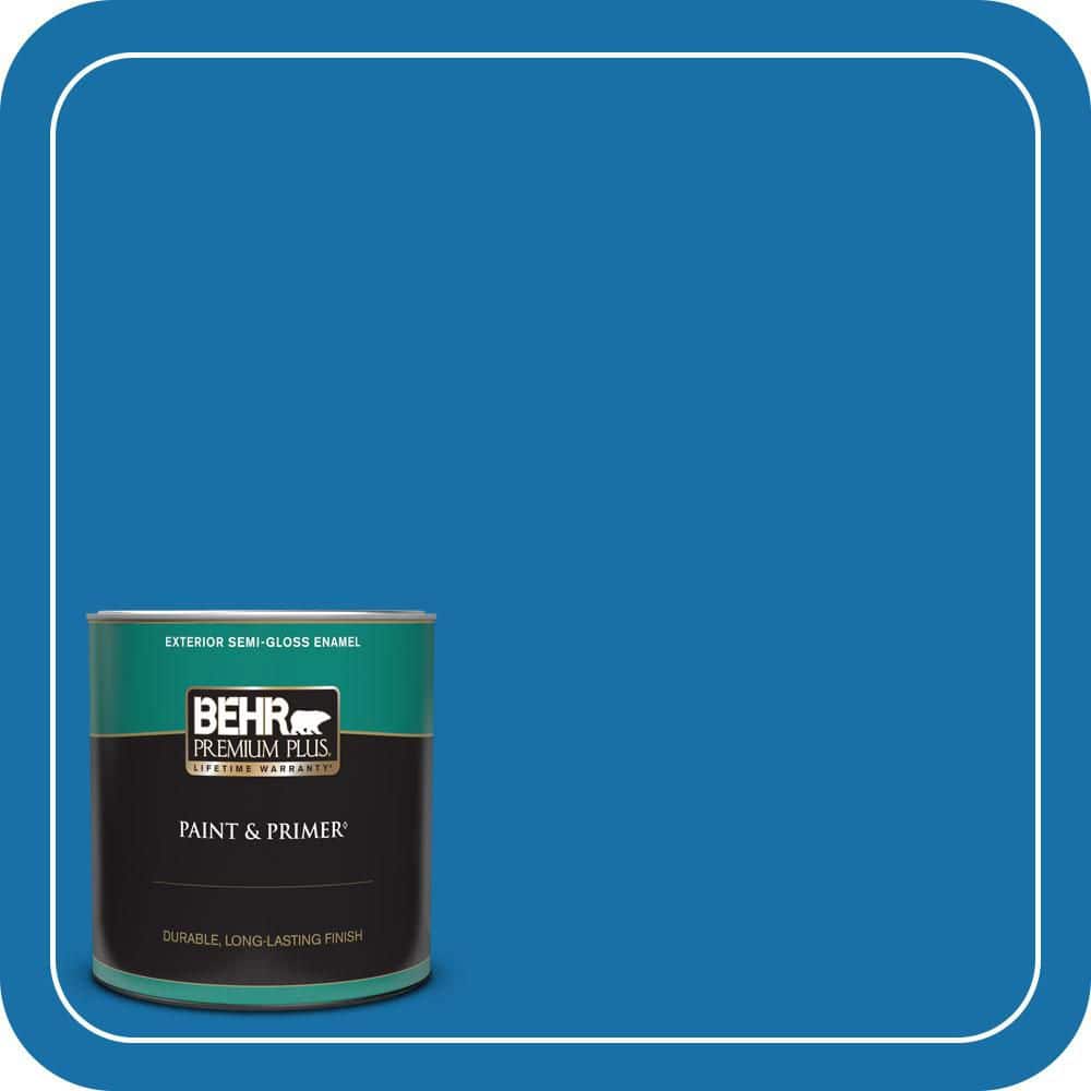 BEHR PREMIUM PLUS 1 qt. #560B-7 Cerulean Semi-Gloss Enamel Exterior Paint & Primer