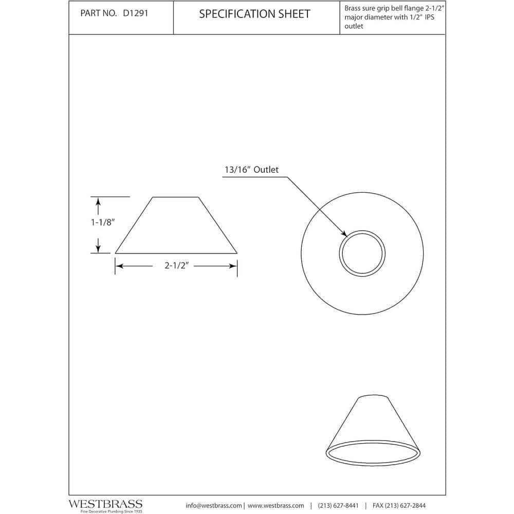 Westbrass Elizabethan Classics 1/2 in. Solid Brass IPS Bell Flange (2)