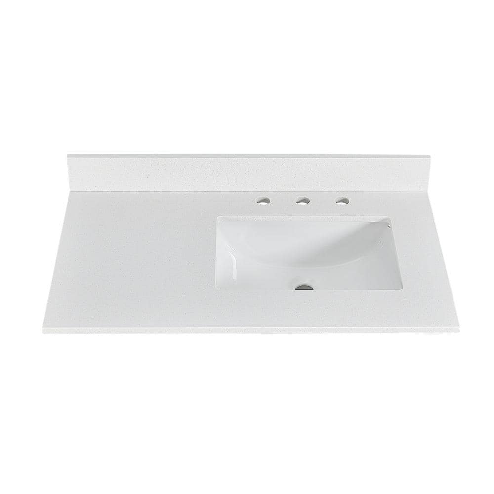 PROOX 36 in. W x 22 in. D Quartz White Rectangular Single Sink Bathroom Vanity Top in Snowstorm White
