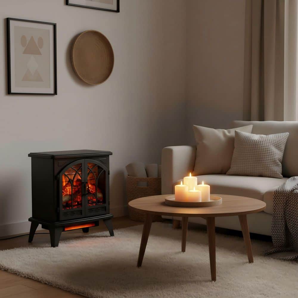 Clihome 24 in. Freestanding 3D Flame Infrared Quartz Electric Fireplace in Black with Remote Control (1)