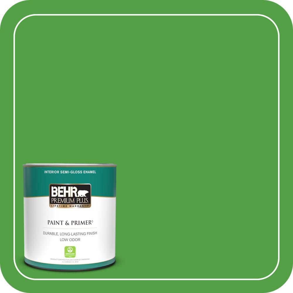BEHR PREMIUM PLUS 1 qt. #S-G-440 Green Acres Semi-Gloss Enamel Low Odor Interior Paint & Primer