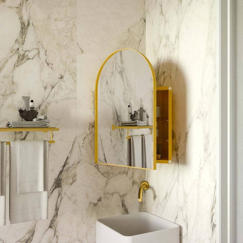 XUJMK 18  in. W x 7 in. D x 24 in. H Bathroom Wall Cabinet, Medicine Cabinet in Golden with Arched Mirror, Adjustable Shelves (3)