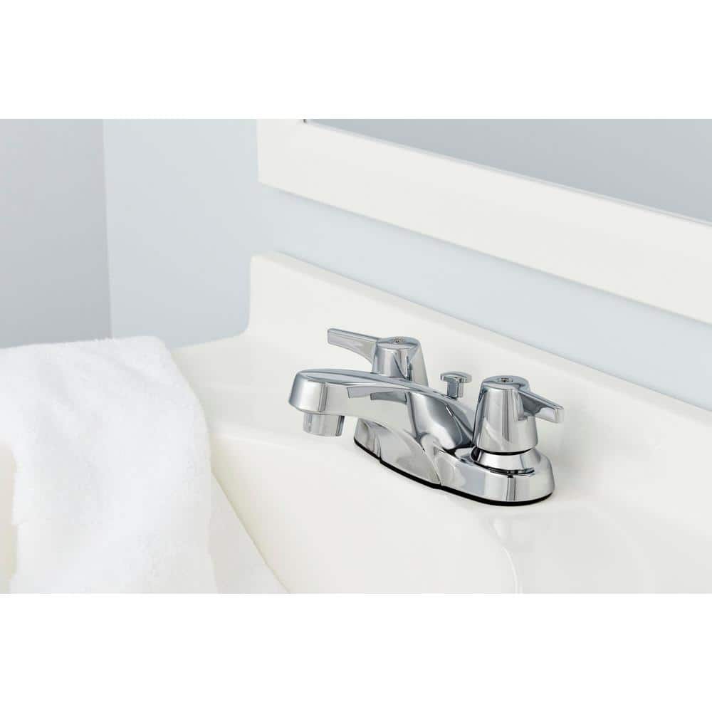 Glacier Bay Aragon 4 in. Centerset 2-Handle Low-Arc Bathroom Faucet with Pop-Up Drain in Chrome (3)
