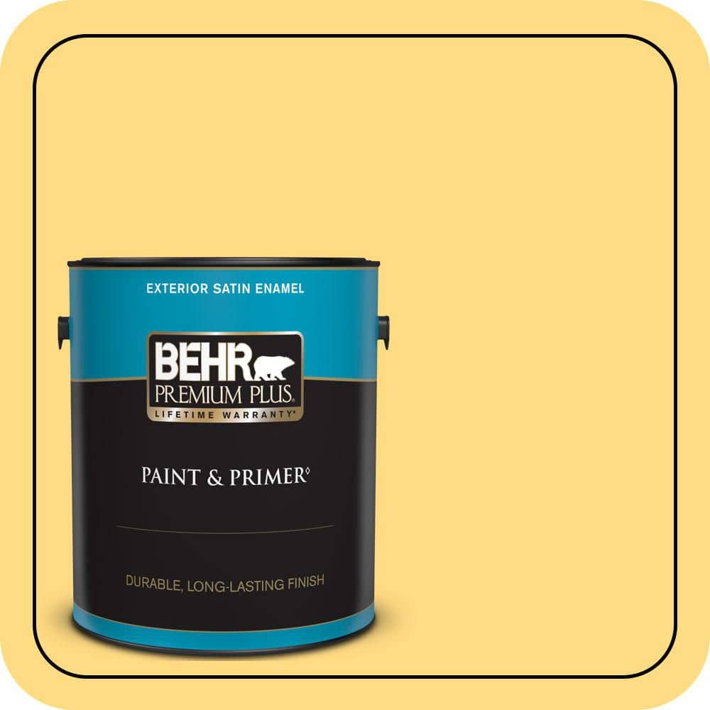 BEHR PREMIUM PLUS 1 gal. #P290-4 Spirited Yellow Satin Enamel Exterior Paint & Primer