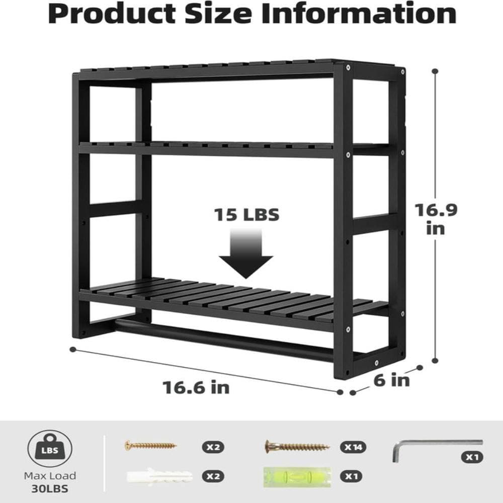 Whatseaso 16.6 in. W x 16.9 in. H x 6 in. D Black Over The Toilet Storage with Hanging Rod (2)