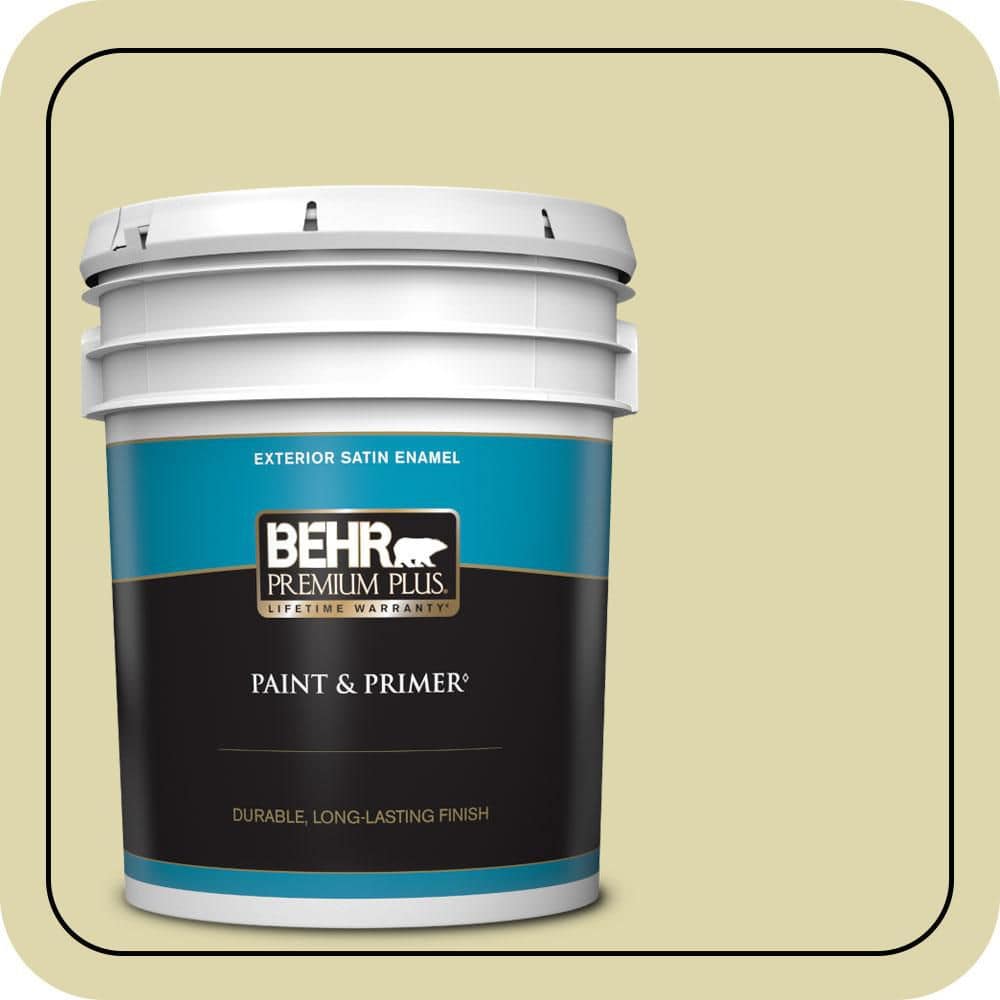 BEHR PREMIUM PLUS 5 gal. #MQ4-40 Primitive Green Satin Enamel Exterior Paint & Primer