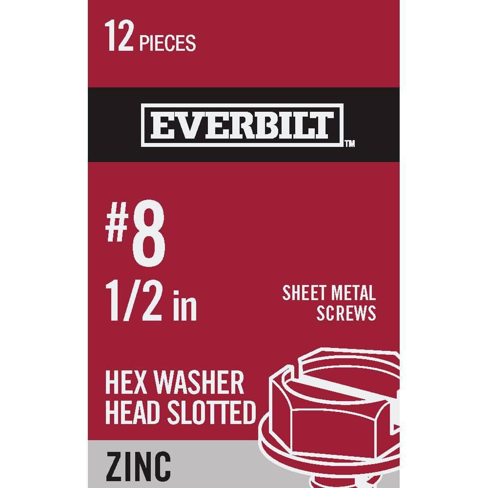 Everbilt #8 x 1/2 in. Slotted Hex Head Zinc Plated Sheet Metal Screw (12-Pack) (1)
